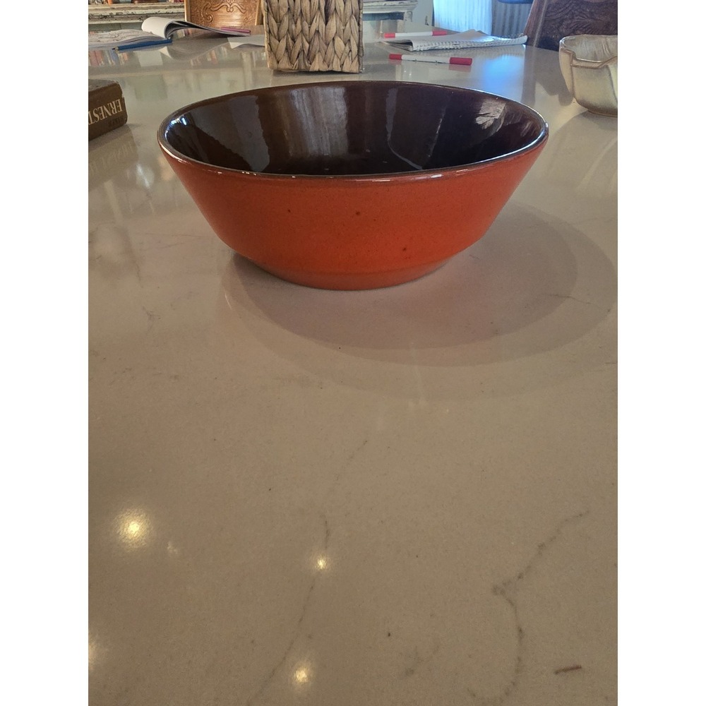 Vintage Frankoma Pottery 6N Flame Red, Orange, Brown Serving Vegetable Bowl 7.5"